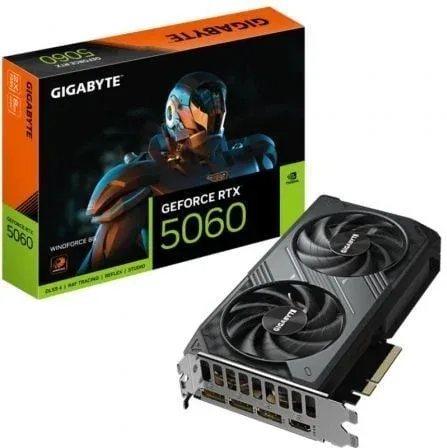 GIGABYTE GeForce RTX 5060 WINDFORCE 8G Tarjeta Gráfica - 8GB GDDR7, 128bit, PCI-E 5.0, 2497 MHz Frecuencia del núcleo, 3 x DisplayPort, 1 x HDMI, GV-N5060WF2-8GD
