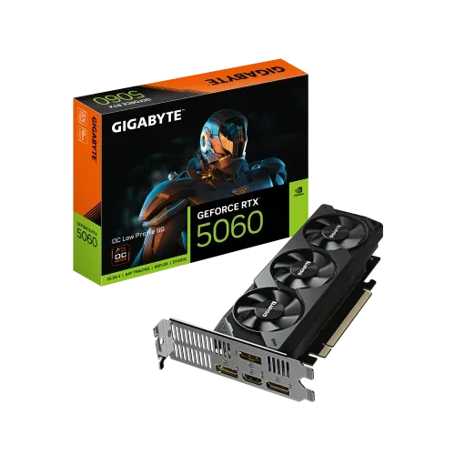 GIGABYTE GeForce RTX 5060 OC Low Profile 8G Tarjeta Gráfica - 8GB GDDR7, 128bit, PCI-E 5.0, 2512 MHz Frecuencia del núcleo, 3 x DisplayPort, 1 x HDMI, GV-N5060OC-8GL