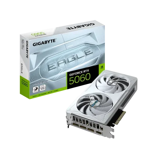 GIGABYTE GeForce RTX 5060 EAGLE OC ICE 8G Tarjeta Gráfica - 8GB GDDR7, 128bit, PCI-E 5.0, 2550 MHz Frecuencia del núcleo, 3 x DisplayPort, 1 x HDMI, GV-N5060EAGLEOC ICE-8GD