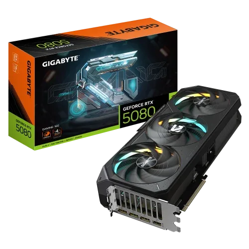 GIGABYTE GeForce RTX 5080 GAMING 16G Tarjeta Gráfica - 16GB GDDR7, 256 bits, PCI-E 5.0, 2617MHz Core Clock, 3 x DisplayPort, 1 x HDMI, NVIDIA DLSS 4, GV-N5080GAMING-16GD