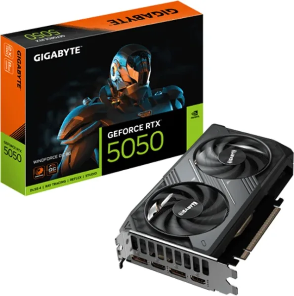 GIGABYTE GeForce RTX 5050 WINDFORCE OC 8G Tarjeta Gráfica - 8GB GDDR6, 128bit, PCI-E 5.0, 2587MHz Frecuencia del núcleo, 2 x DP, 2 x HDMI, NVIDIA DLSS 4, GV-N5050WF2OC-8GD