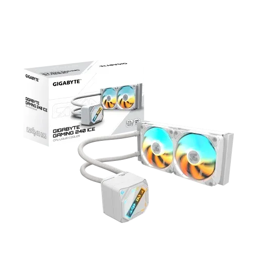 GIGABYTE GAMING 240 ICE Refrigeración Líquida para CPU - 2x120mm Ventiladores ARGB, mecanismo de enclavamiento deslizante, DAISY-CHAIN, Compatible con Intel LGA 1851 y AMD AM5