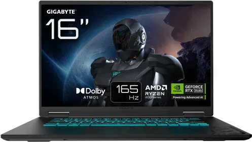 GIGABYTE GAMING A16 Portátil – 16", 165Hz WUXGA, Ryzen 7 260, RTX 5060, 32GB DDR5 5200MHz, SSD Gen4 de 1TB, DOS, Garantía de 2 años, Dolby Atmos, GAMING A16 3VHK3ES864SD