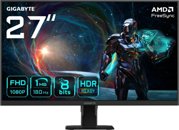 Monitor Gigabyte 27" Gs27Fa,Ss IPS,1920X1080 (FHD),1Ms,1000:1,180Hz,2Hdmi+1Dp,Negro