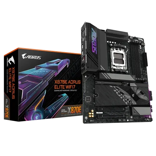 GIGABYTE Placa base X870E A ELITE WIFI7 - Compatible con CPUs AMD Ryzen 9000, VRM digital de 16+2+2 fases, hasta 8000MHz DDR5 (OC), 4xPCIe 5.0 + 4xM.2, Wi-Fi 7, LAN 2.5GbE, USB 3.2 Gen 2x2