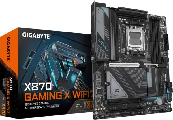 GIGABYTE Placa Base X870 GAMING X WIFI7 - Compatible con CPUs AMD Ryzen 9000, 16+2+2 fases VRM, hasta 8000MHz DDR5 (OC), 1xPCIe 5.0 + 3xM.2, Wi-Fi 7, LAN 2.5GbE, USB 3.2 Gen 2x2