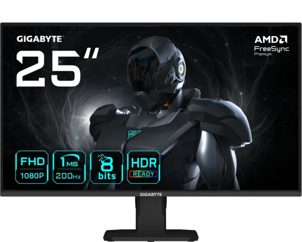 GIGABYTE GS25F2 Monitor Gaming 25" FHD - 1920 x 1080, 200Hz, 1ms, 300 cd/m², Display HDR 10, HDMI 2.0, DisplayPort 1.4