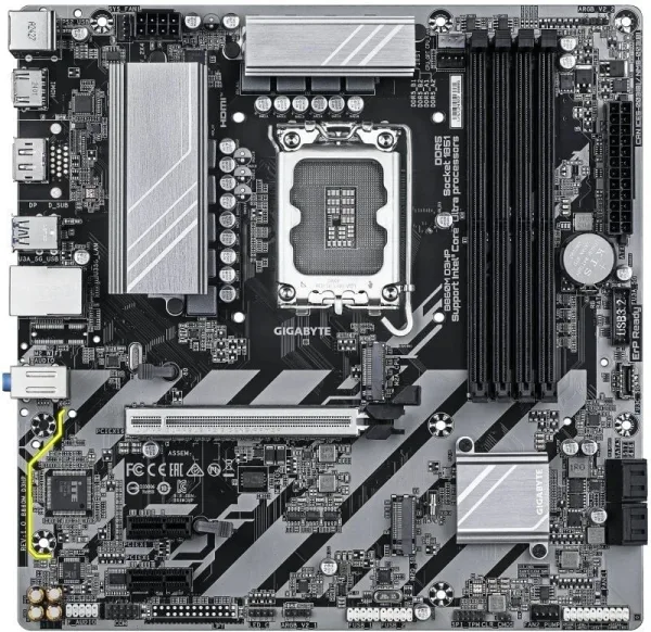 GIGABYTE B860M DS3H Placa base - CPUs Intel Core Ultra, VRM de 5+1+2+1 fases, hasta 9066MHz DDR5, 1xPCIe 5.0 + 1xPCIe 4.0 M.2, LAN 2,5 GbE, USB 3.2 Gen 2