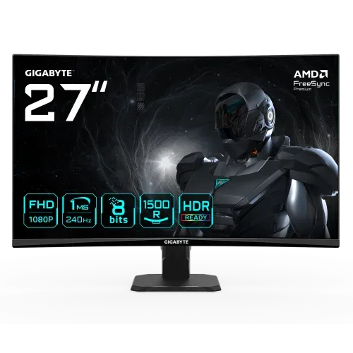 Monitor Gigabyte 27" Gs27Fc2,Curvo,Va 1500R,1920X1080 (FHD),0.31Pp,3000:1,1Ms,240Hz,2Hdmi+1Dp