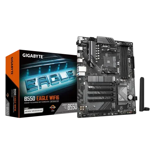 GIGABYTE B550 EAGLE WIFI6 Placa base - Procesadores AMD Ryzen serie 5000 G, VRM de 10+3+1 fases, hasta 3200 MHz DDR4, 1xPCIe 4.0 + 1xPCIe 3.0 M.2, LAN 1GbE, WIFI 6, USB 3.2 Gen 2