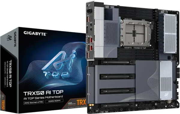 GIGABYTE TRX50 AI TOP-2B Placa Base – Procesadores AMD Ryzen Threadripper PRO 7000, VRM digital de 16+8+4 fases, hasta 5200 MHz DDR5, 4 x M.2 PCIe 5.0, Wi-Fi 7, LAN 10 GbE, USB 4