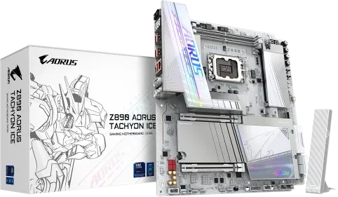 GIGABYTE Z890 AORUS TACHYON ICE Placa Base – Procesadores Intel Core Ultra (Serie 2), VRM de 18+1+2 fases, hasta 9500 MHz DDR5 (O.C), 1 x PCIe 5.0 + 3 x PCIe 4.0, Wi-Fi 7, LAN 5 GbE, USB 3.2 Gen 2x2