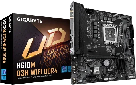 GIGABYTE H610M D3H WiFi DDR4 Placa Base – Compatible con procesadores Intel Core 14ª generación, VRM de 6+1+1 fases, hasta 3200 MHz DDR4, 2xPCIe 3.0 M.2, Wi-Fi 5, LAN 1 GbE, USB 3.2 Gen 1