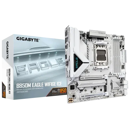 Placa Gigabyte B850M Eagle Wifi6E Ice (Blanco),Amd,Am5,B850,4Ddr5,256Gb,1Hdmi+1Dp,4Sata3+3M.2,Gbelan+Wifi6E+Bt5.3,4Usb3.2,Matx