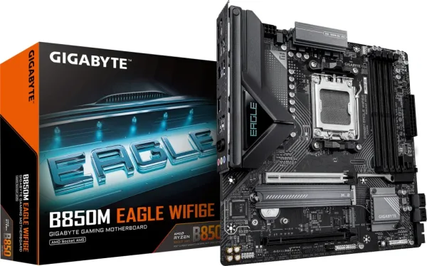 GIGABYTE B850M EAGLE WIFI6E Placa Base - Procesadores AMD Ryzen Serie 9000, VRM digital de 8+2+2 fases, hasta 8200MHz DDR5 (OC), 1xPCIe 5.0 + 1xPCIe 4.0 M.2, Wi-Fi 6E, LAN 2.5GbE, USB 3.2 Gen 2