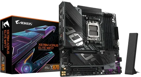 GIGABYTE X870M AORUS ELITE WIFI7 Placa Base – Compatible con procesadores AMD Ryzen 9000, VRM digital de 14+2+2 fases, hasta 8200 MHz DDR5 (OC), 1 x PCIe 5.0 + 1 x PCIe 4.0, Wi-Fi 7, LAN 2.5 GbE, USB 4