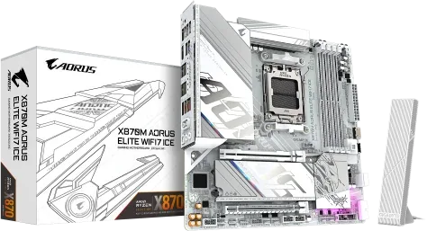 GIGABYTE X870M AORUS ELITE WIFI7 ICE Placa Base – Compatible con CPUs AMD Ryzen 9000, VRM digital de 14+2+2 fases, hasta 8200 Hz DDR5 (O.C), 1× PCIe 5.0 + 1× PCIe 4.0, Wi-Fi 7, LAN 2.5 GbE, USB 4