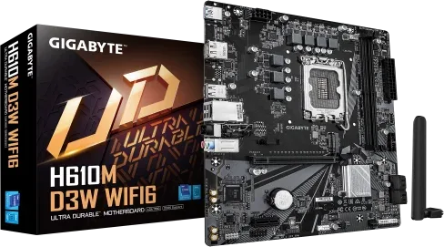 GIGABYTE H610M D3W WIFI6 Placa Base - Compatible con procesadores Intel Core de 14ª generación, VRM de 5+1+1 fases, hasta 5600MHz DDR4, 1xPCIe 3.0 M.2, Wi-Fi 6, LAN 1GbE, USB 3.2 Gen 1