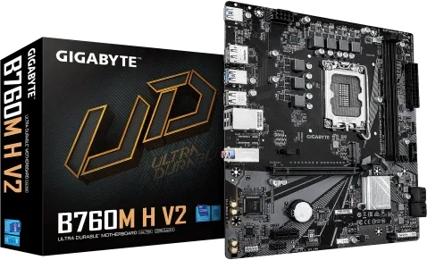 GIGABYTE B760M H V2 Placa Base - Compatible con procesadores Intel Core de 14ª generación, VRM digital de 5+1+1 fases, hasta 8000MHz DDR5 (O.C.), 1xPCIe 4.0 M.2, LAN 1GbE, USB 3.2 Gen1