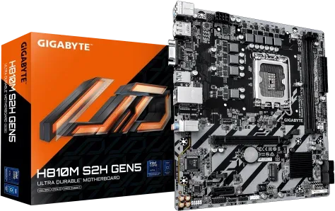 Placa Gigabyte H810M S2H Gen5,Intel,1851,H810,2Ddr5,128GB,VGA+HDMI+Dp,4Sata6+1M.2,Gblan,3Usb3.2,Matx