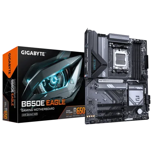 GIGABYTE B650E EAGLE Placa Base – Procesadores AMD Ryzen 9000 Series, VRM de 8+2+2 fases, hasta 8200 MHz DDR5 (OC), 1x PCIe 5.0 + 2x PCIe 4.0 M.2, LAN 2.5 GbE, USB 3.2 Gen 2