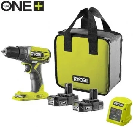 Taladro-Atornillador Sin Cable Ryobi ONE+ R18DD2-220S/ 2 baterías 18V 2,0 Ah/ Cargador 1,5 A/ Bolsa de Transporte