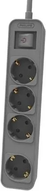 Regleta con Interruptor Philips CHP2144G/62/ 4 Tomas de corriente/ Cable 1.5m/ Gris