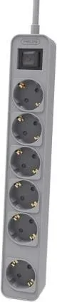 Regleta con Interruptor Philips CHP2164G/10/ 6 Tomas de corriente/ Cable 1.5m/ Gris