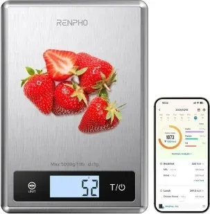 Renpho Calibra 1 - Smart Nutrition Scale - Ble - Grey Stainless Steel (Up To 11Lb/5Kg)