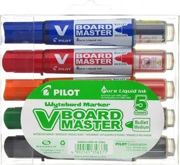 Pilot V-Board Master marcador 5 pieza(s) Punta redonda Negro, Azul, Verde, Naranja, Rojo