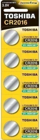 Pack de 5 Pilas de Botón Toshiba CR2016/ 3V