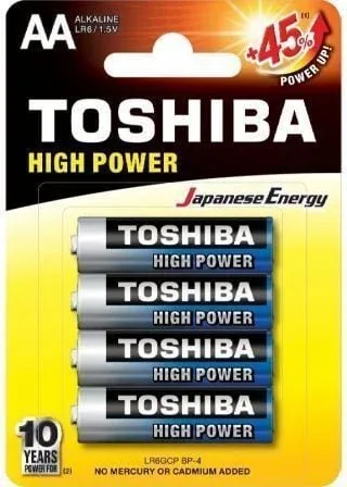 Pack de 4 Pilas AA Toshiba High Power LR6/ 1.5V/ Alcalinas