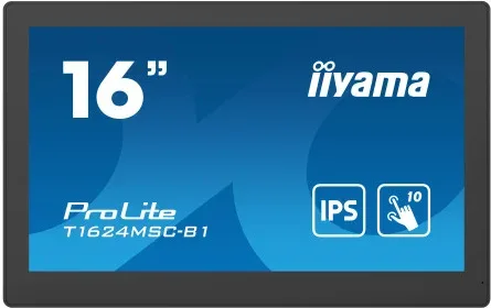 Monitor Iiyama 15,6" Pcap Bezel Free Front, 10P Touch, 1920X1080, HDMI, 385Cd/M2 (With Touch), 800:1, USB Interface, SD-Card, Media Player, External Power Adapter, Speakers, Remote Control10P Touch With Supported Os (T1624Msc-B1)