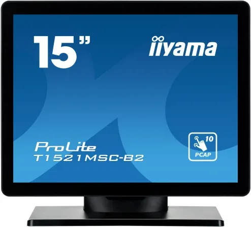 Monitor Iiyama 15" Pcap Bezel Free Front, 10P Touch, 1024X768, Speakers, VGA, HDMI, 325Cd/M², USB Interface, External Power Adapter, Multitouch With Supported Os (T1521Msc-B2)