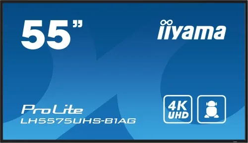 Monitor Iiyama 55" (Lh5575Uhs-B1Ag) 3840X2160, UHD IPS Panel,Operacion 24/7, 500Cd/M, Landscape Portrait, Signal Failover, Speakers 2X 10W, Multiple Inputs (DVI-I (VGA), HDMI 3X), Dp-Out, USB 2.0 X2, WiFi, Lan, Media Play USB Port, Control Lan / Rs23
