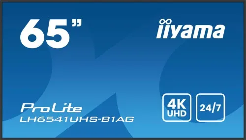 Monitor Iiyama65" 3840X2160, 4K UHD IPS Panel, 1% Haze, Landscape y Portrait , Speakers 2X 10W , 3X HDMI, 500Cd/M², Media Play USB Port, Control Lan / Rs232C, Vesa 500X500 -Wallmount Included (Lh6541Uhs-B1Ag)