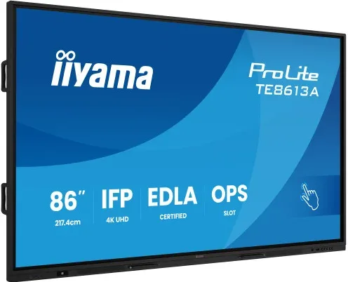 Iiyama 86"  (Edla)/Android 14,8 Core SoC, 8/128GB, 40-Pts  UHD , NFC, Pir , Mm 2X20W +20W Sbuw, 2Xhdmi, USB-C / HDMI,Dp, 2Xusb-C100W Pd/Mini-Jack / Opt.out, 450Cd/M2 , L/S Mode, Ag Glass, Lan, Wifi6, Bt5.0/Iiware, Pc Slot,800X600 (Wm Incl.) (Te8613A-