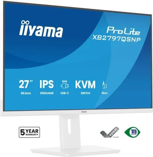 Monitor Iiyama Pantalla para Pc 68,6 Cm (27") 2560 X 1440 Pixeles Quad HD LED Panel IPS Ajustable USB-C Kvm Lan White Version