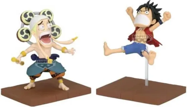 Figura banpresto one piece world collectable figure log stories luffy y enel 8cm