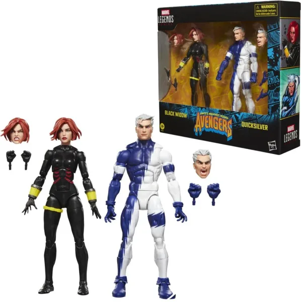 Pack 2 figuras hasbro marvel legends series earths mightiest heroes avengers black widow & quicksilver