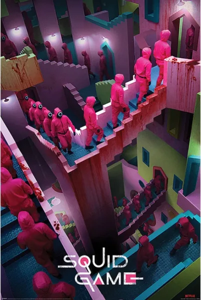 Poster el juego del calamar escaleras & esbirros enmascarados