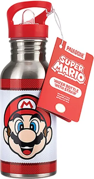 Botella metálica con pajita paladone super mario 500 ml