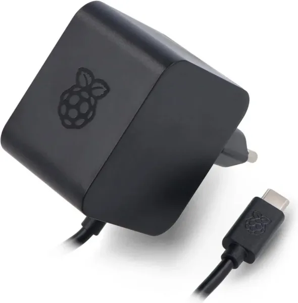 Fuente de alimentacion cargador raspberry pi 5 USB c 27 w color negro
