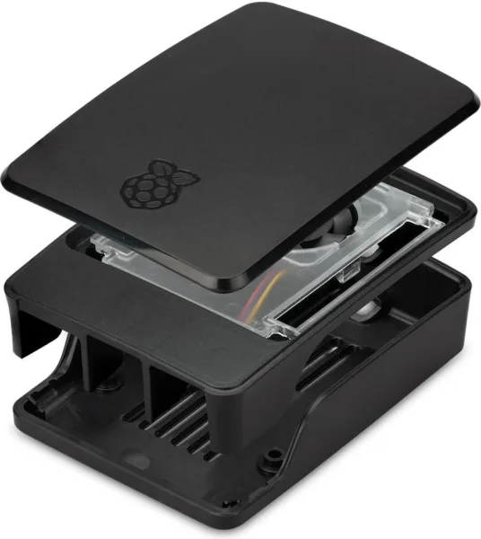 Carcasa raspberry pi 5 con ventilador negra y gris