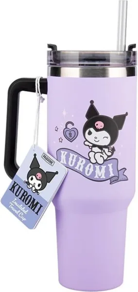 Vaso aislante paladone sanrio kuromi y pajita hello kitty 900ml