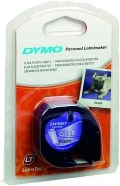 Cinta Rotuladora Adhesiva de Plástico Dymo 12267/ para Letratag/ 12mm x 4m/ Negra-Transparente