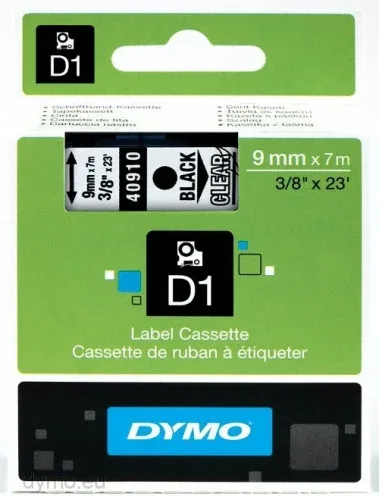Cinta Rotuladora D1 9Mmx7M Negro/Transparente Dymo S0720670
