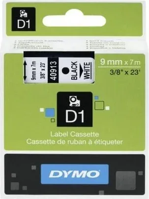 Cinta Rotuladora Adhesiva de Plástico Dymo D1 40913/ para Label Manager/ 9mm x 7m/ Negra-Blanca