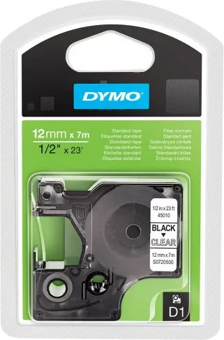 Cinta Rotuladora D1 12Mmx7M Negro/Transparente Dymo S0720500
