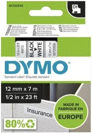 Cinta Dymo D1 12mm 7m Negro/Blanco